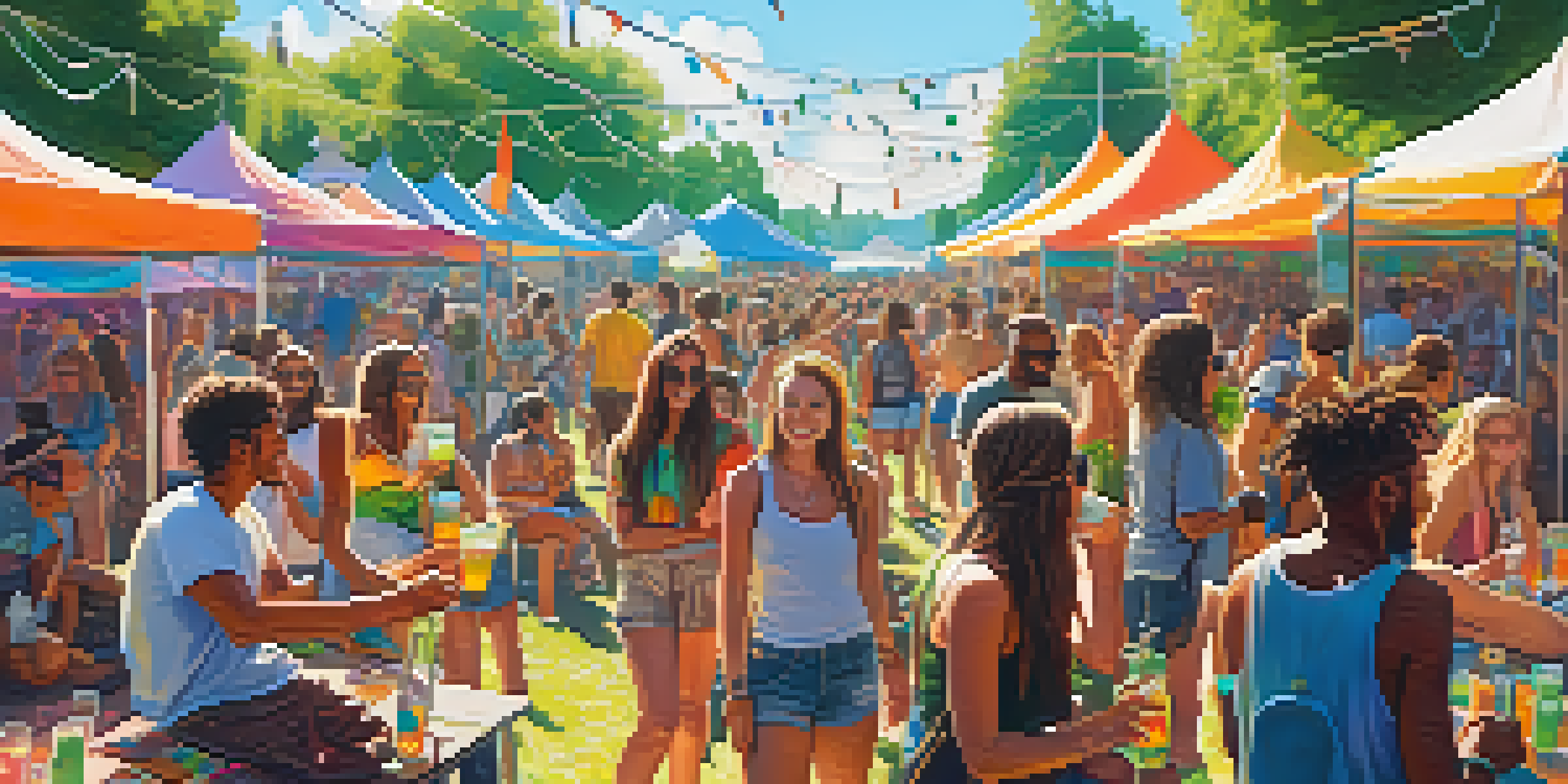 A group of young adults at a music festival enjoying cannabis-infused drinks and food in a lively outdoor setting.