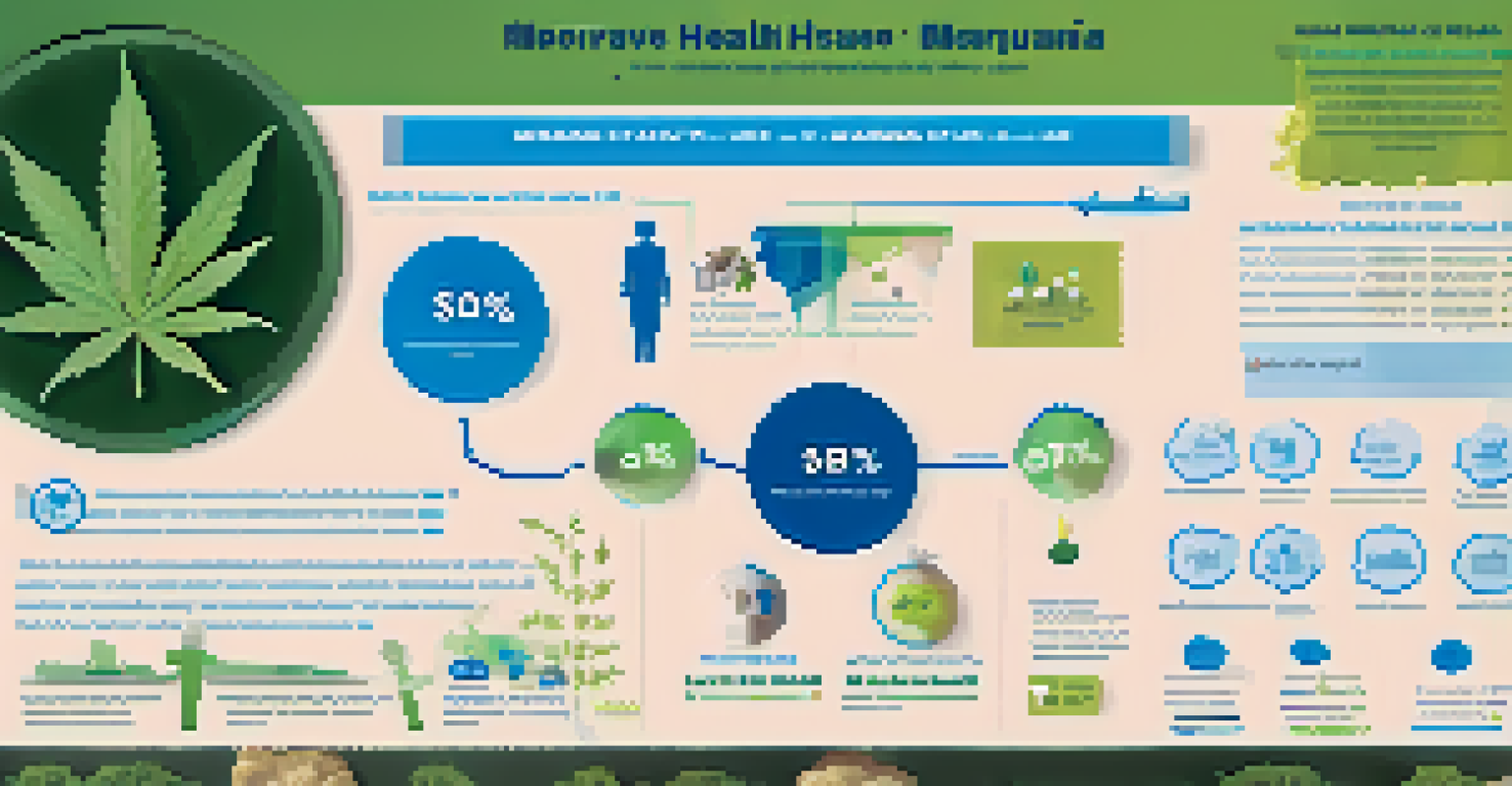 An infographic illustrating the health impacts of marijuana use with icons and statistics in green and blue tones.