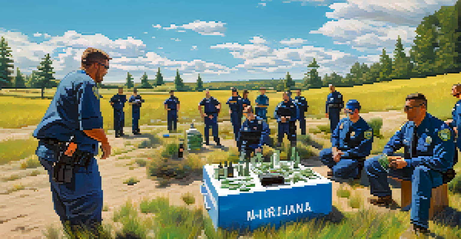 First responders in training outdoors, focusing on marijuana-related emergency management.