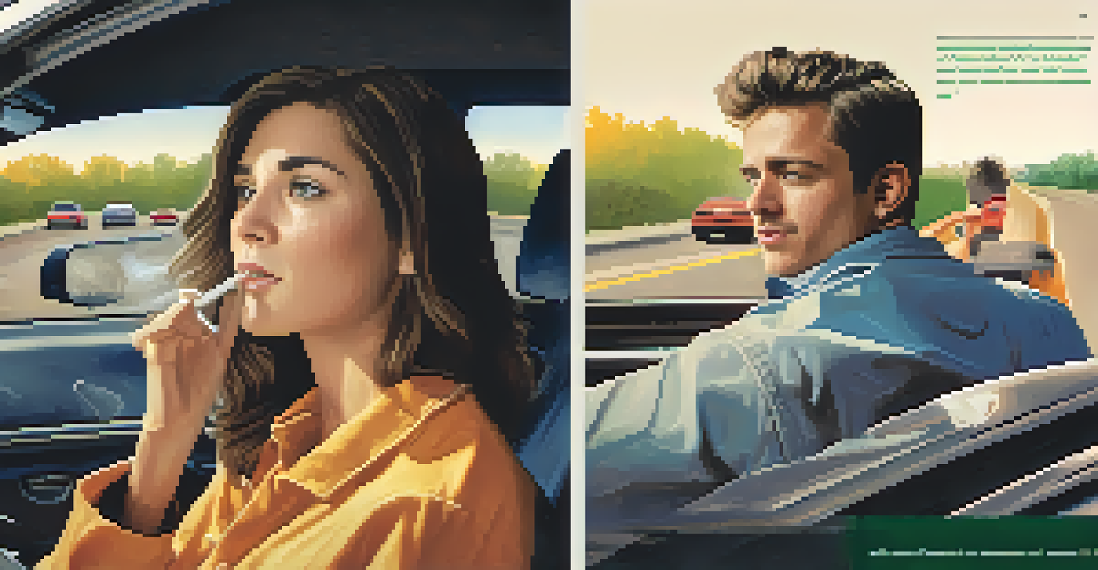 An educational poster showing the risks of marijuana use before driving, with contrasting images.