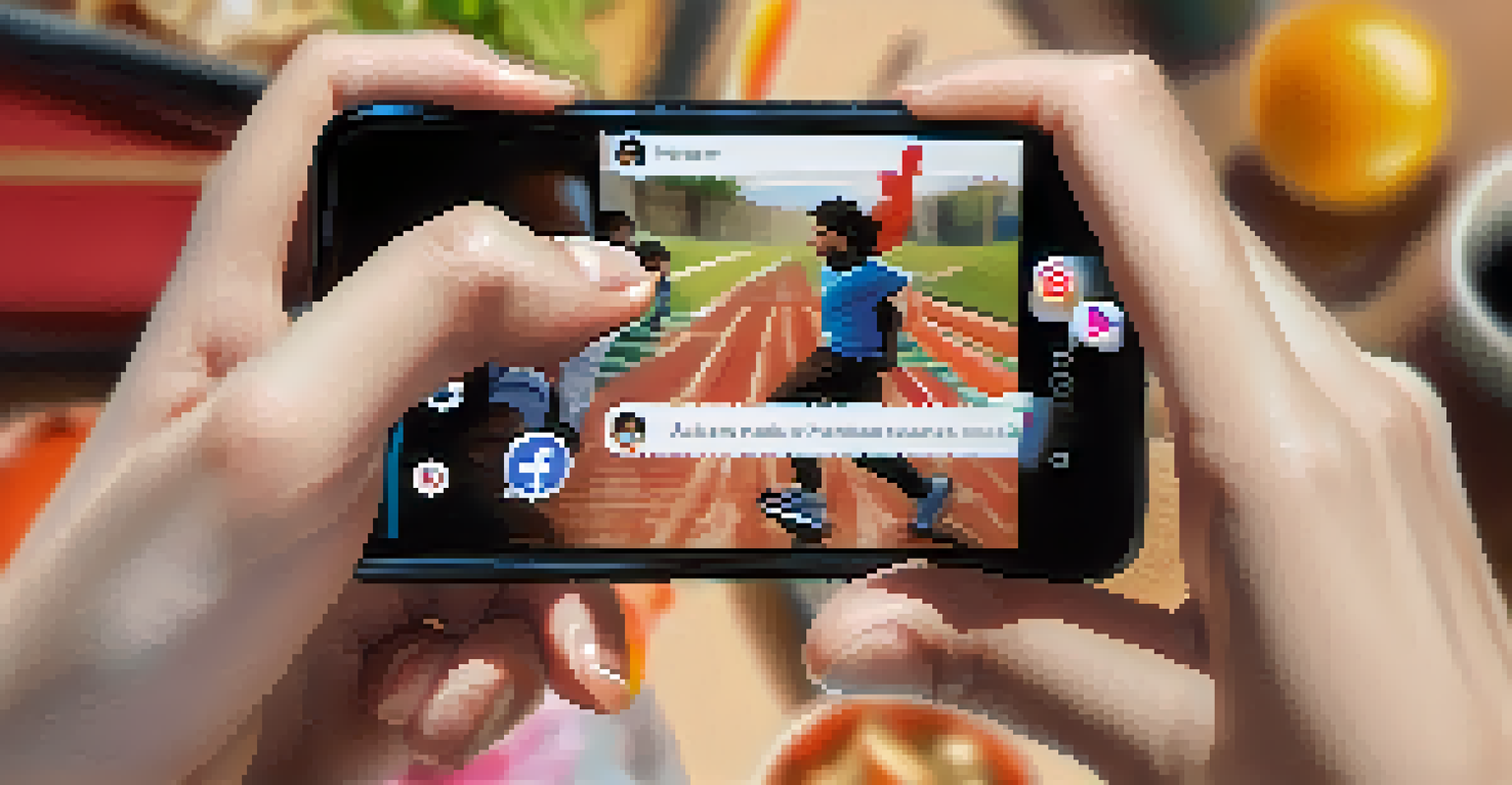 Close-up of a teenager's hand holding a smartphone with positive social media content, suggesting healthy peer influence.