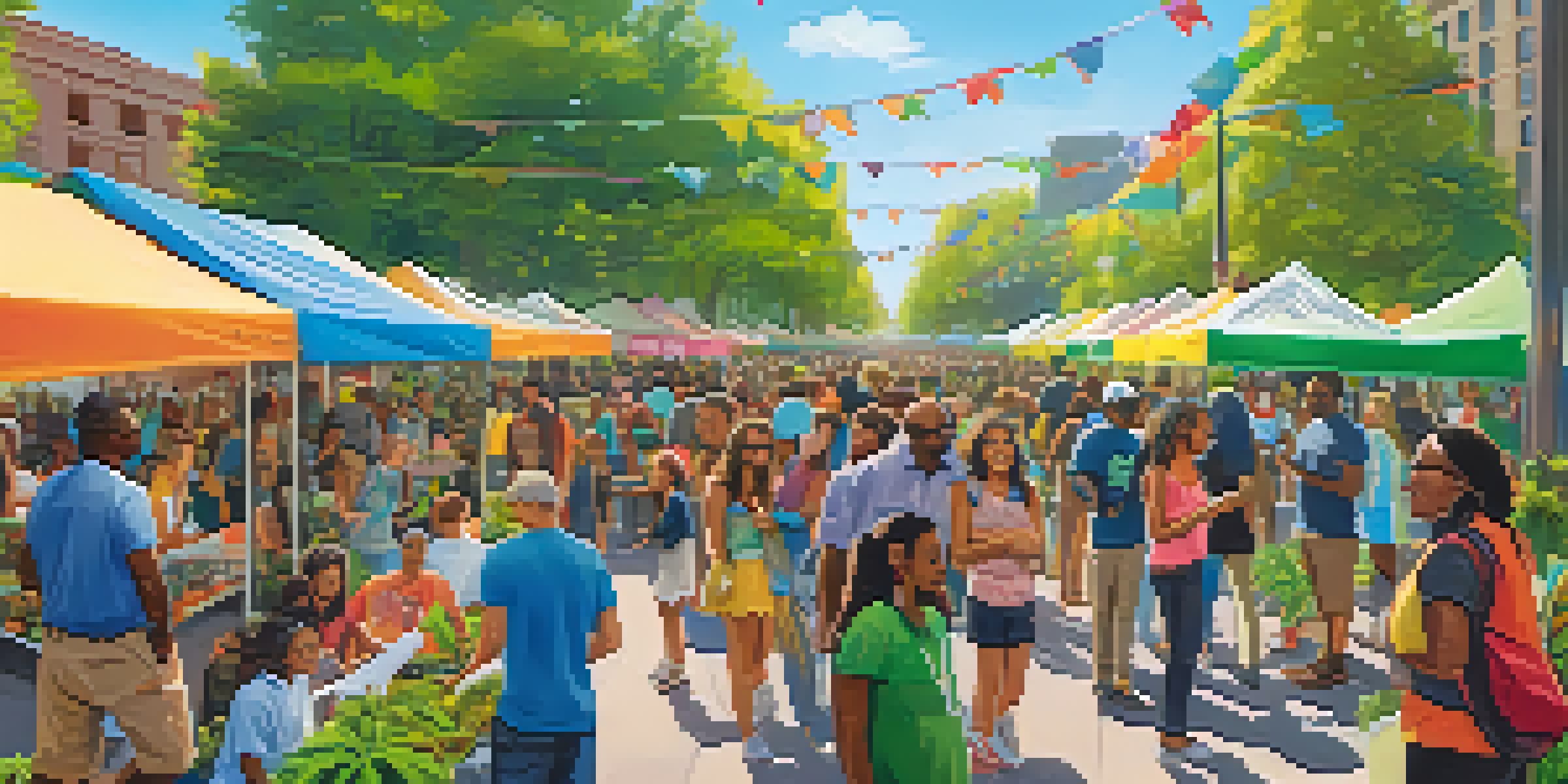 A sunny park filled with a diverse group of people attending a community event focused on cannabis education, featuring colorful banners and booths.