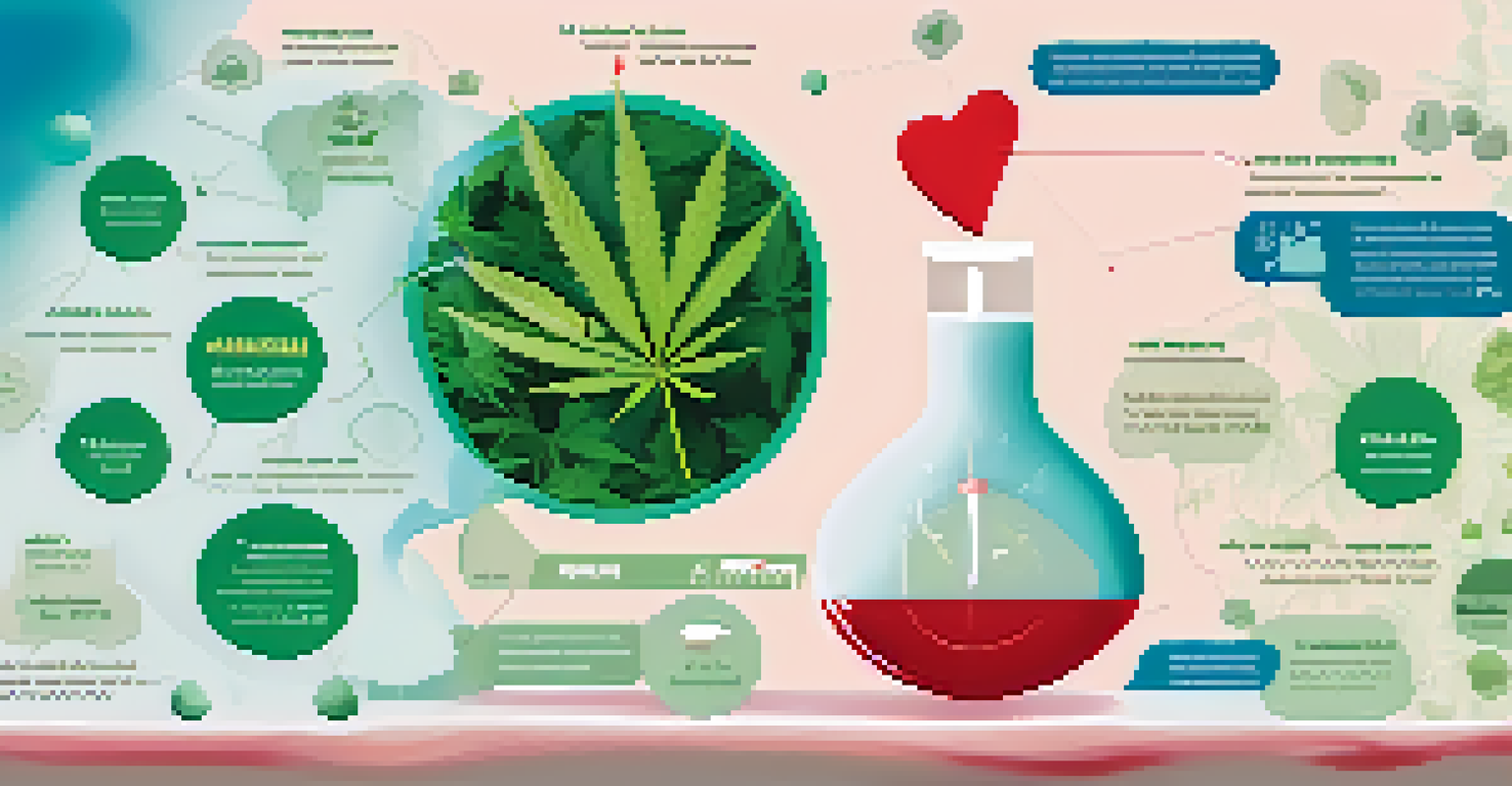 An infographic illustrating the interaction between marijuana and blood thinners with a balanced scale and health icons.
