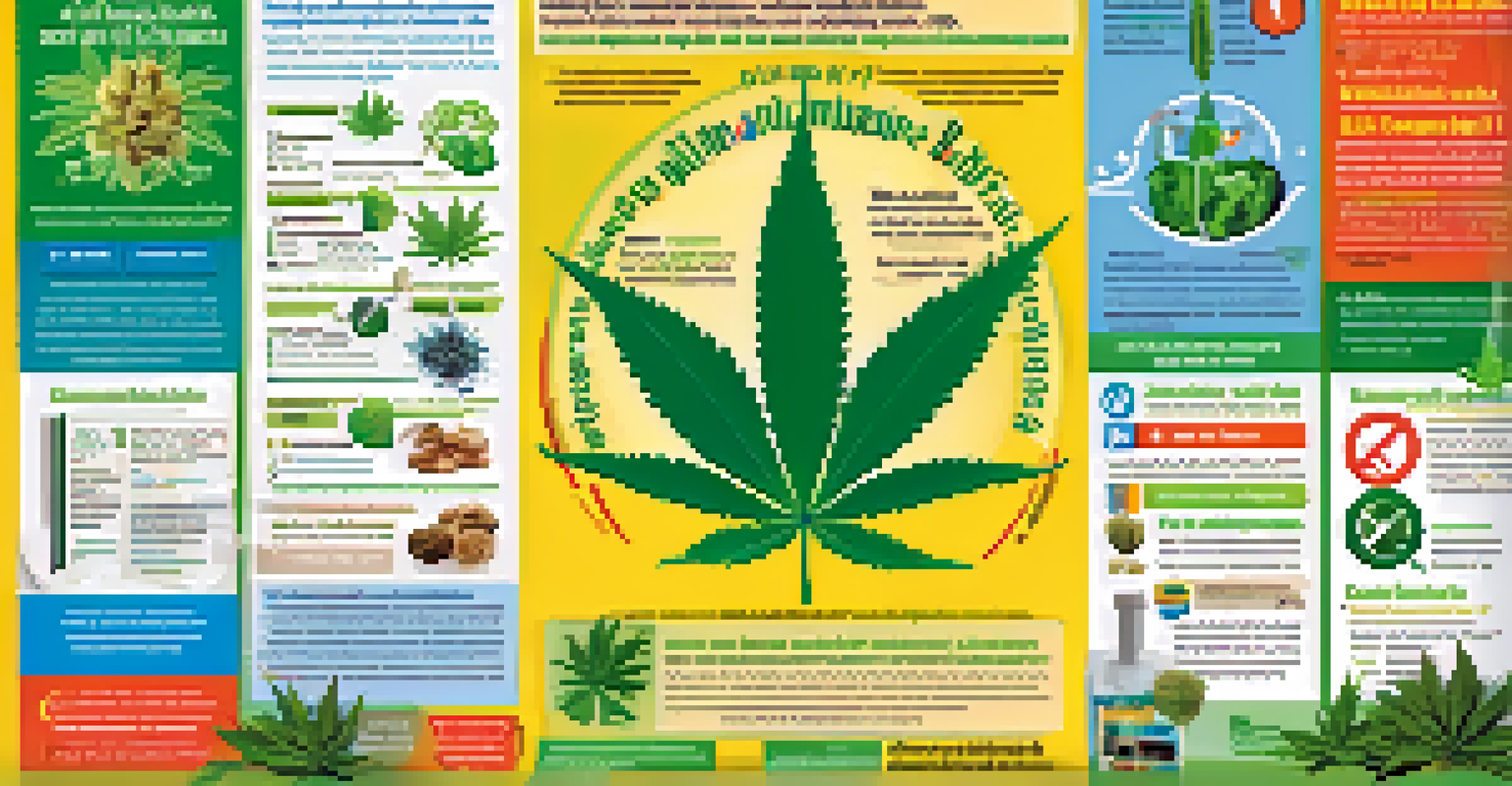 A public health campaign poster on responsible cannabis use, featuring graphics, educational text, and bright colors.