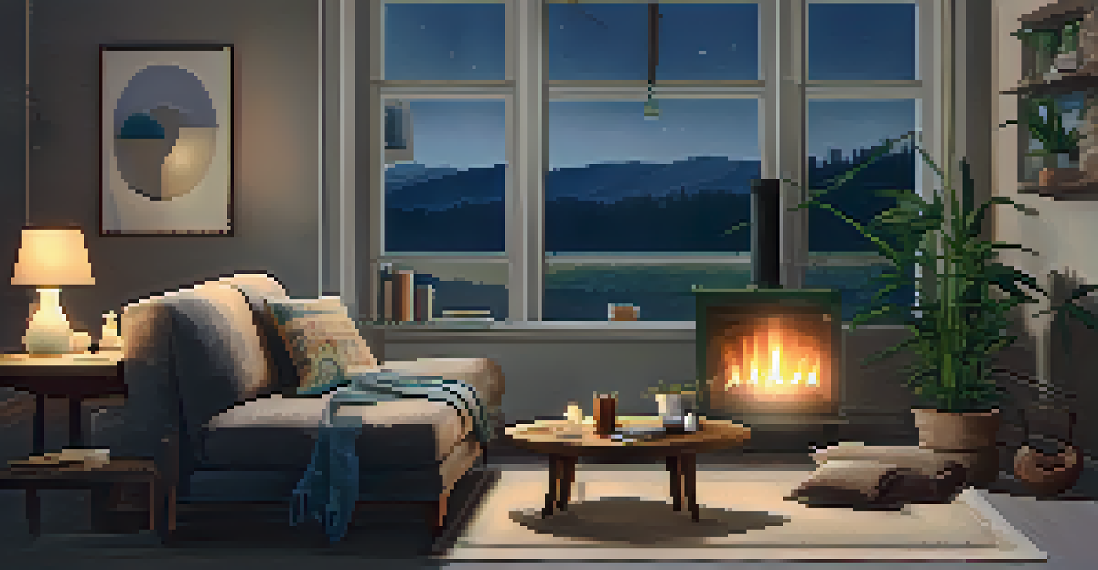 A person sitting on a couch in a cozy room, holding cannabis and a journal, surrounded by personal mementos of a loved one.