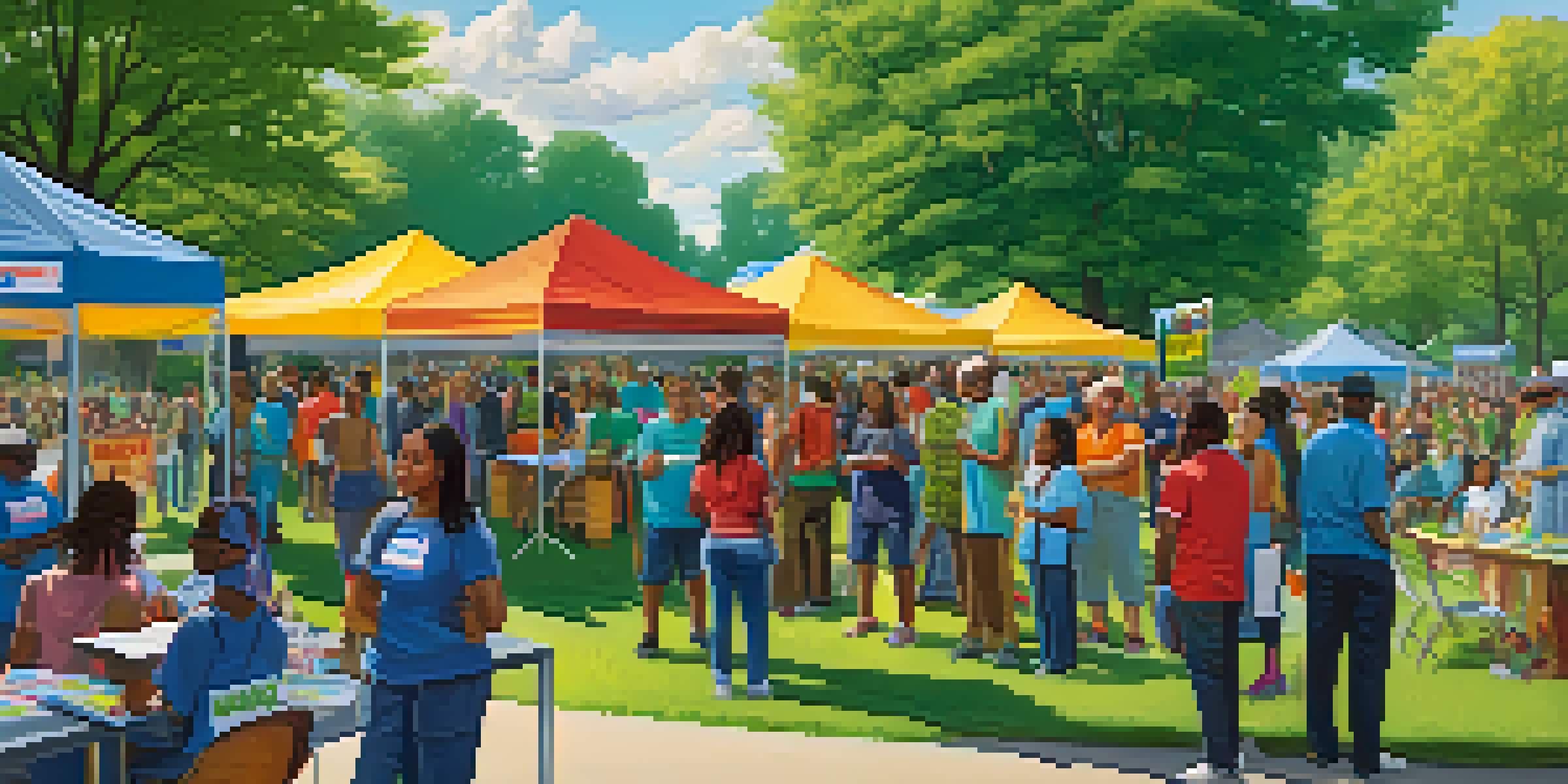 A lively park scene showing a diverse group of people discussing marijuana legalization, with colorful banners and educational booths.