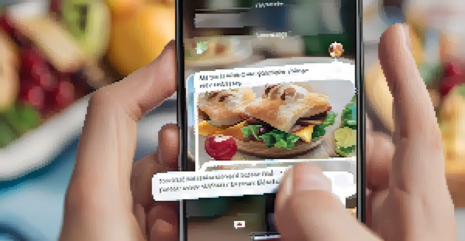 A close-up of hands holding a smartphone displaying a social media feed with positive lifestyle messages.