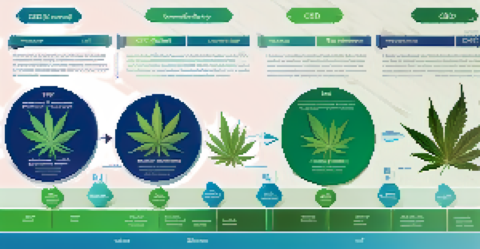 An infographic comparing THC and CBD, with icons and charts on a soft green and blue background.