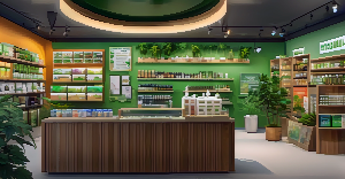 A bright and welcoming marijuana dispensary with colorful product displays and a friendly staff member assisting a customer.