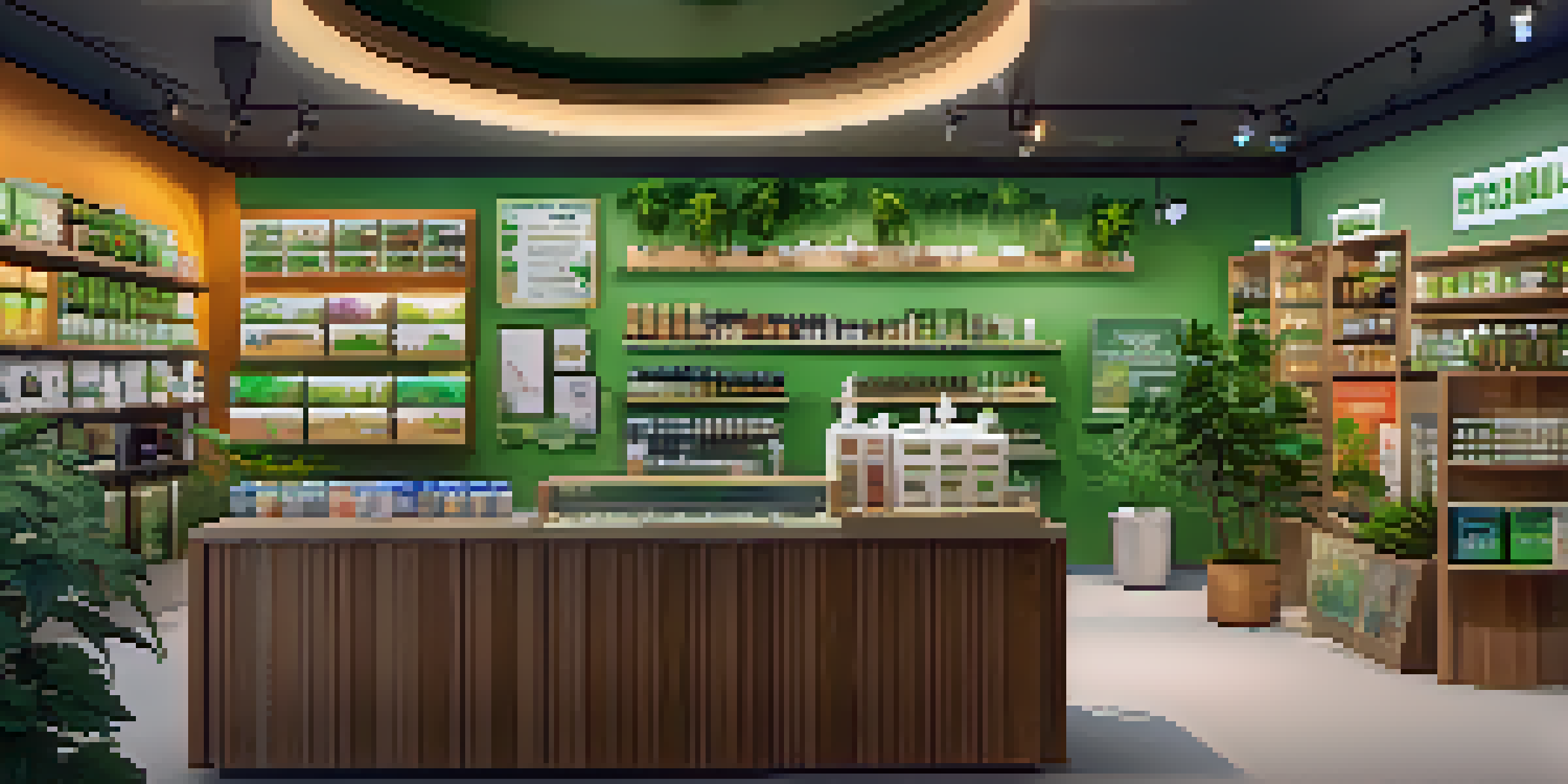 A bright and welcoming marijuana dispensary with colorful product displays and a friendly staff member assisting a customer.