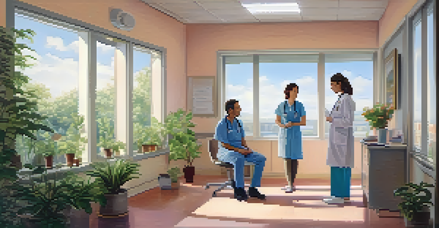 A healthcare professional discussing reproductive health with a young couple in a calming clinic room with natural light and plants.