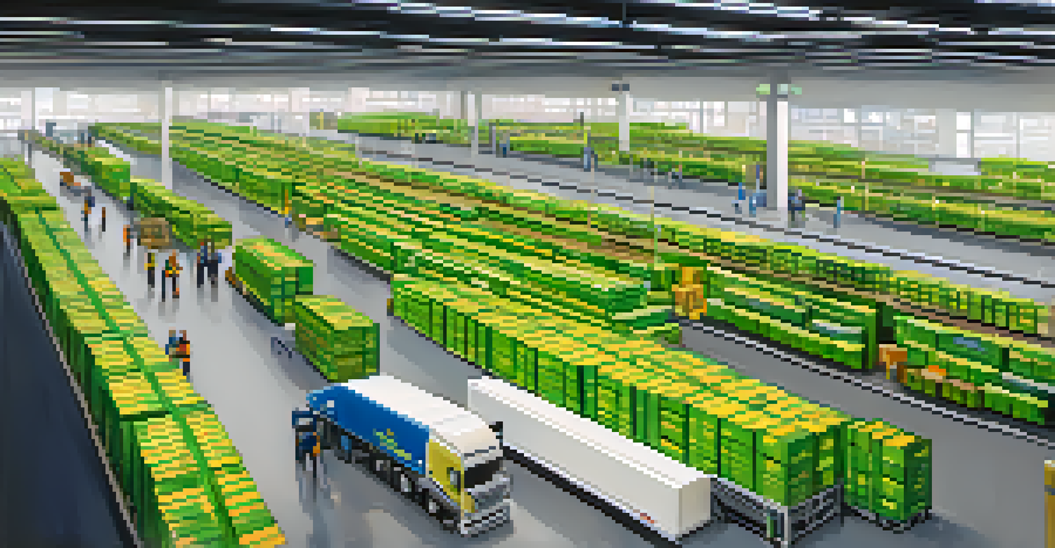 A logistics hub for cannabis distribution with trucks and employees working.
