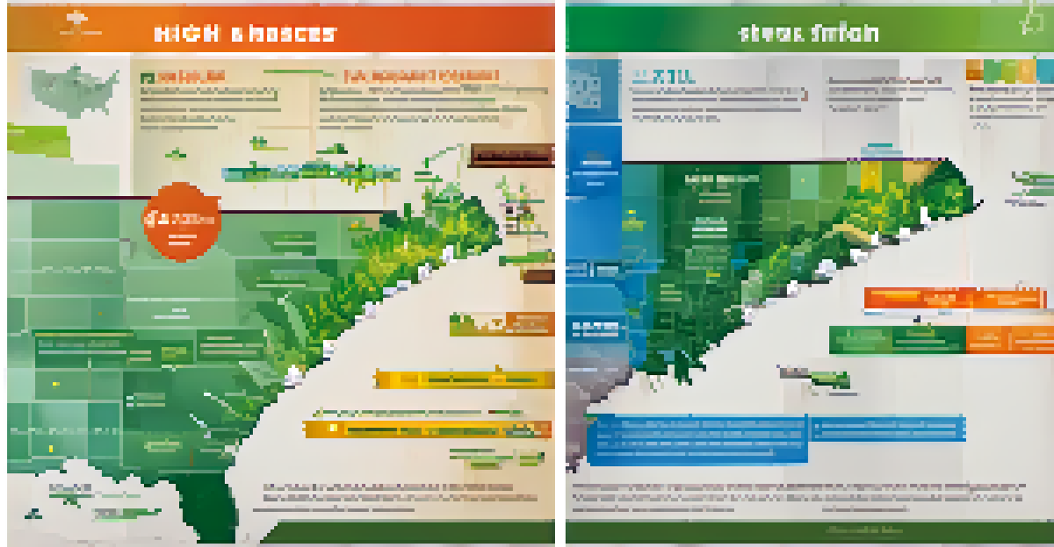 An infographic comparing high and low marijuana tax states, showcasing California's high prices and Oregon's lower prices.