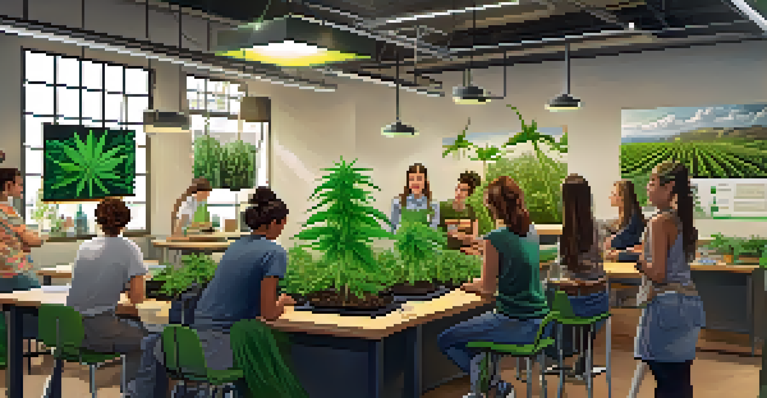 A classroom filled with students learning about cannabis cultivation in a hands-on workshop.