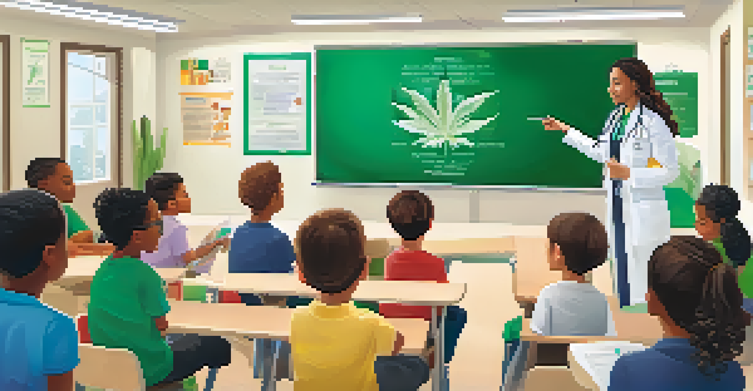 A healthcare professional conducting an educational workshop in a bright school classroom, presenting to attentive students with an interactive whiteboard.
