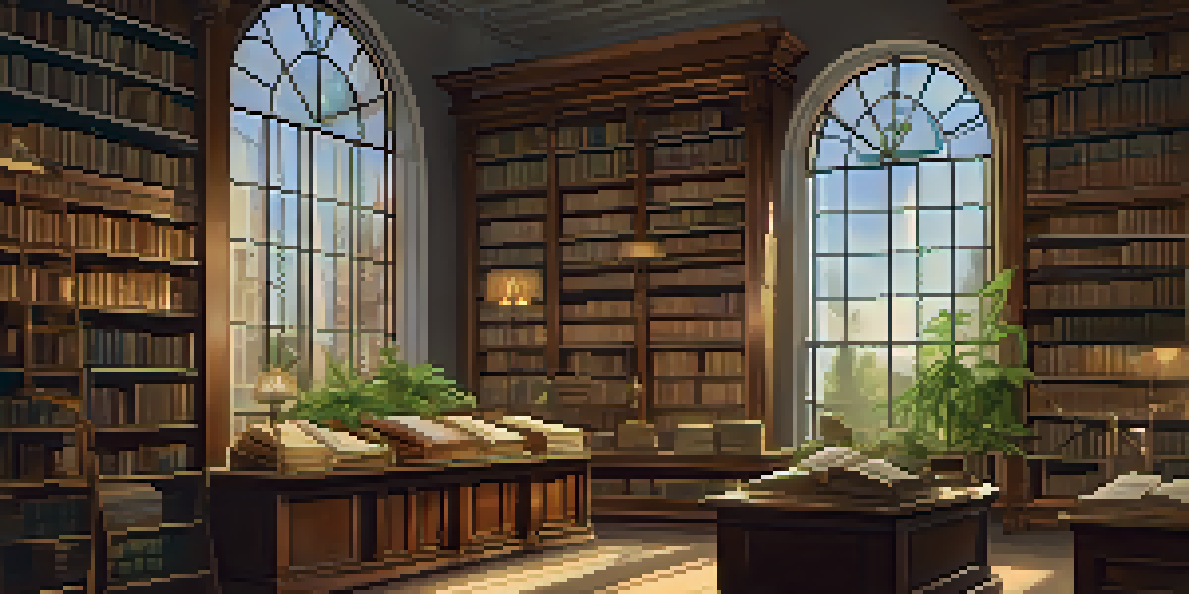 A historic library with wooden shelves, golden light, and an open book about cannabis legalization.