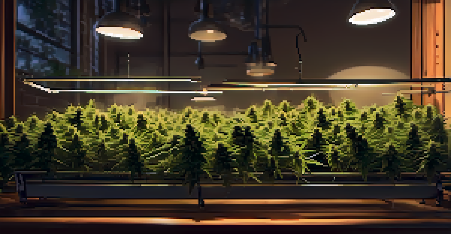 Freshly harvested cannabis buds drying in a dimly lit room on a wooden rack, with soft light filtering through a window.