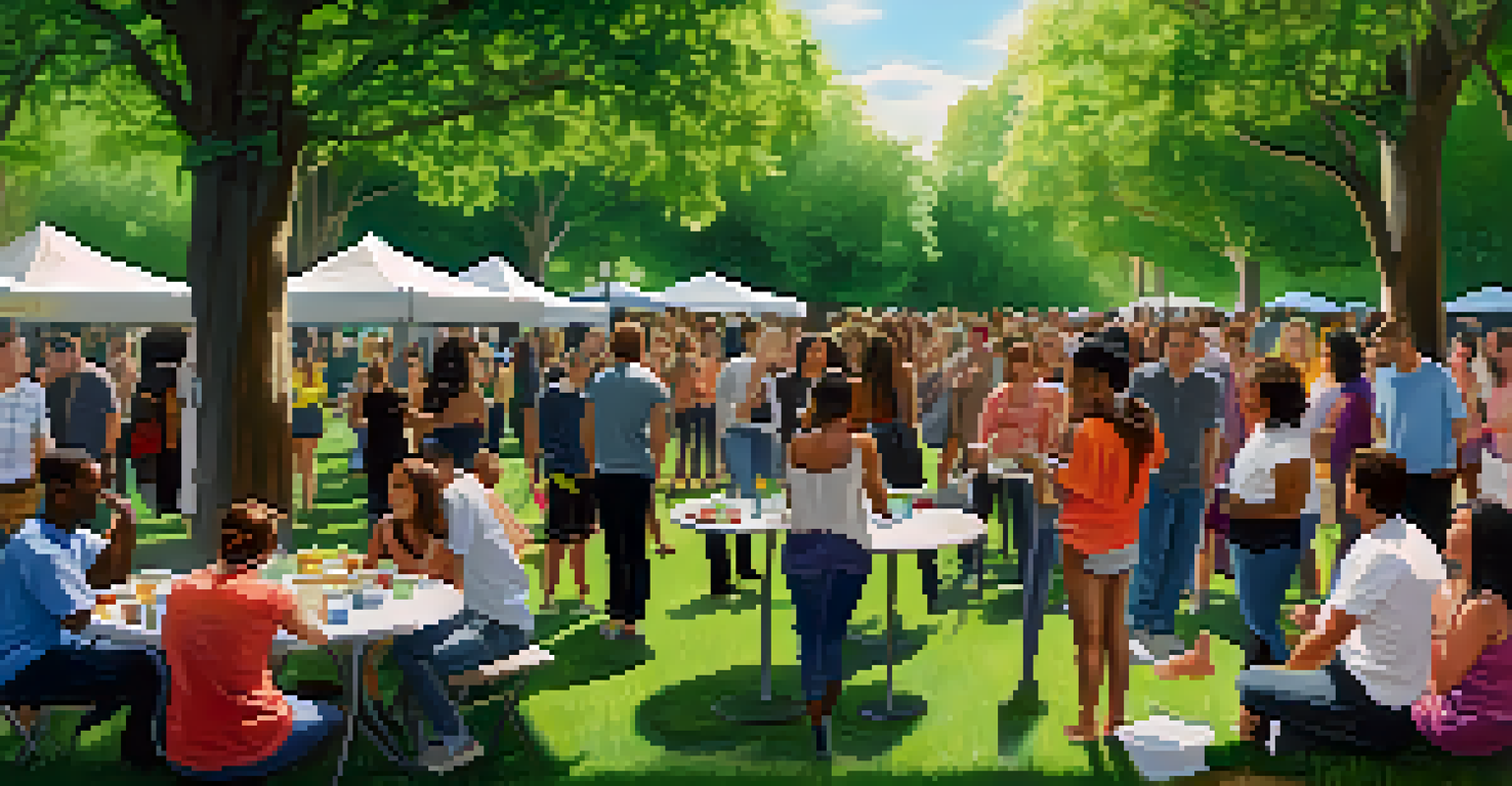 An outdoor gathering in a park where people share experiences about mental health and harm reduction in a supportive circle, surrounded by greenery.