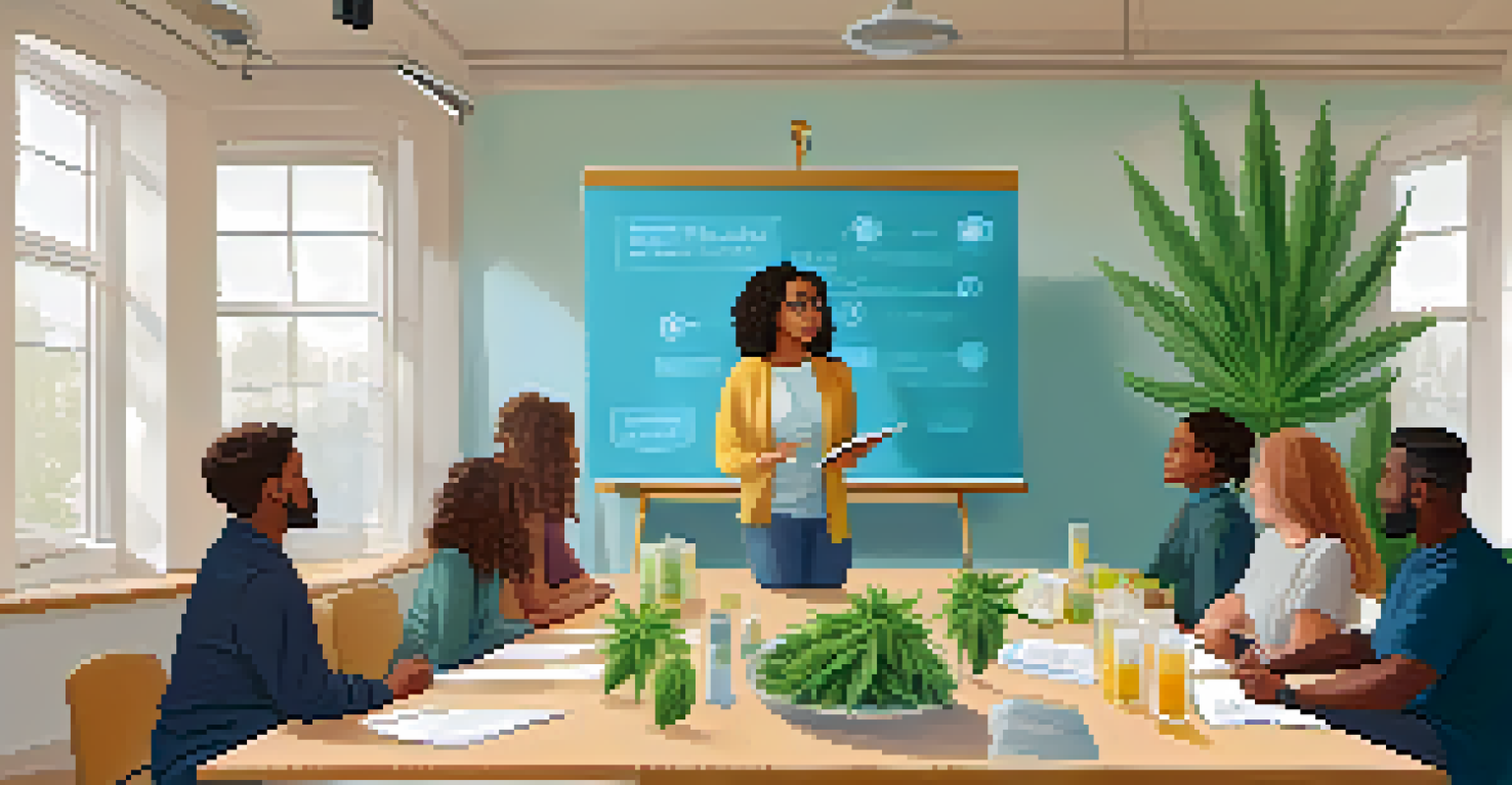 A mental health professional leading a workshop on marijuana and mental health, with attendees listening attentively in a bright, welcoming room.