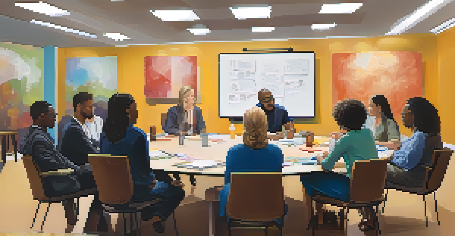 A diverse group of stakeholders discussing crisis intervention strategies in a meeting room.