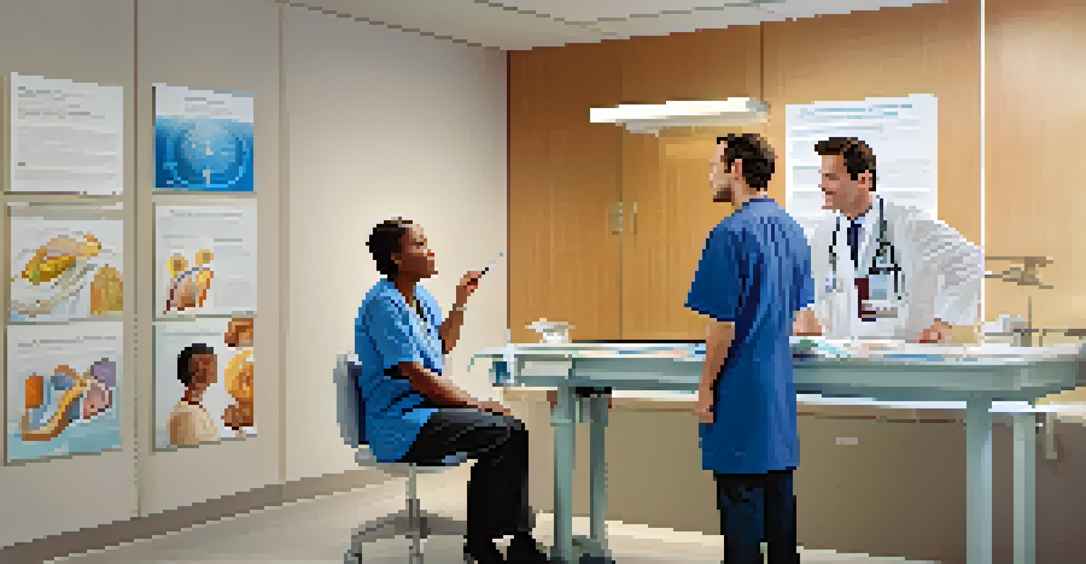 A healthcare provider explaining health options to a patient in a clinic.