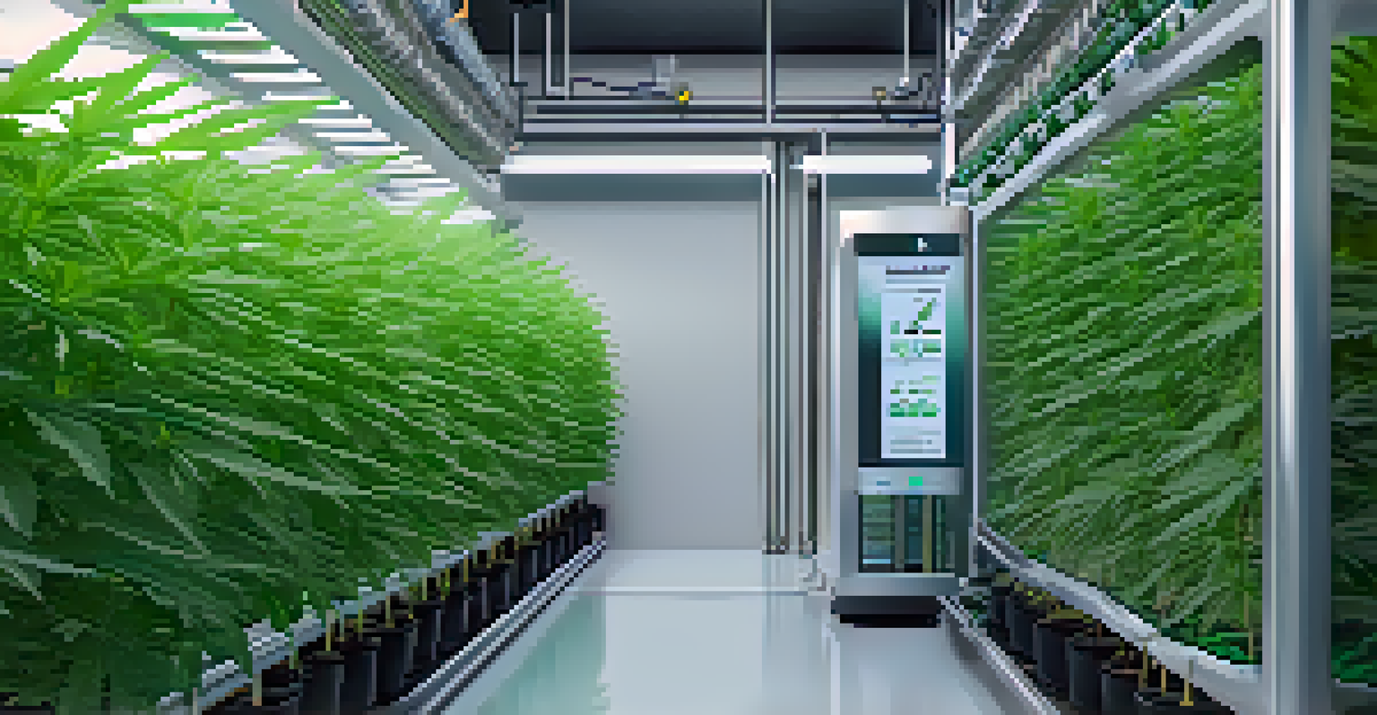 Automated nutrient delivery system supplying nutrients to cannabis plants in a modern growing facility.