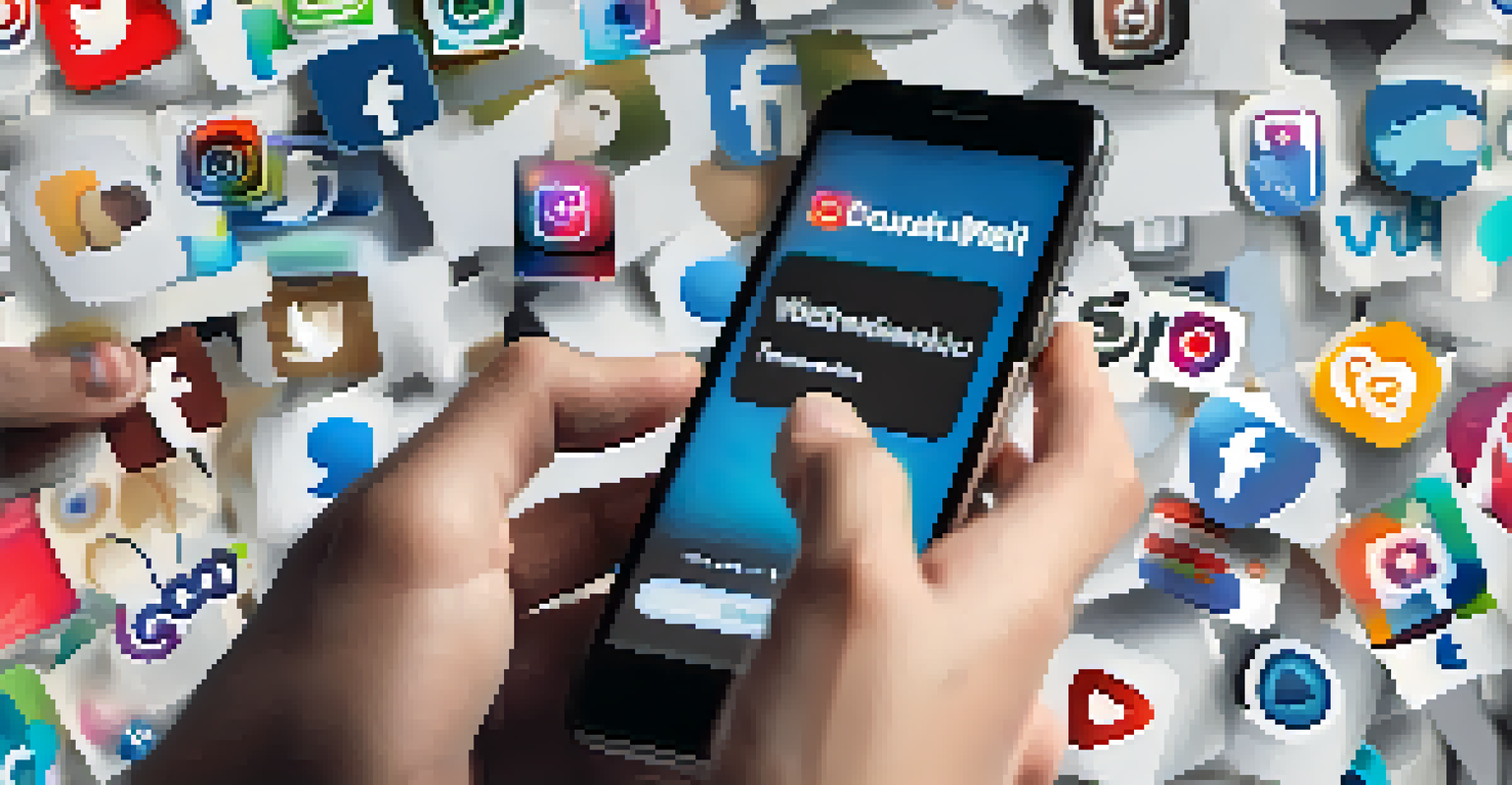 Close-up of hands holding a smartphone showing a social media post about marijuana legalization, with a protest in the background.