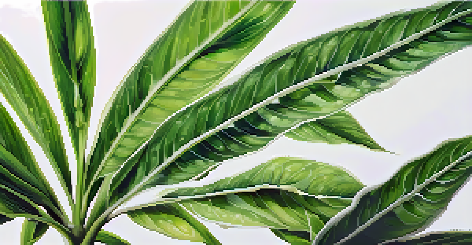 A close-up of a green plant with water droplets on its leaves.
