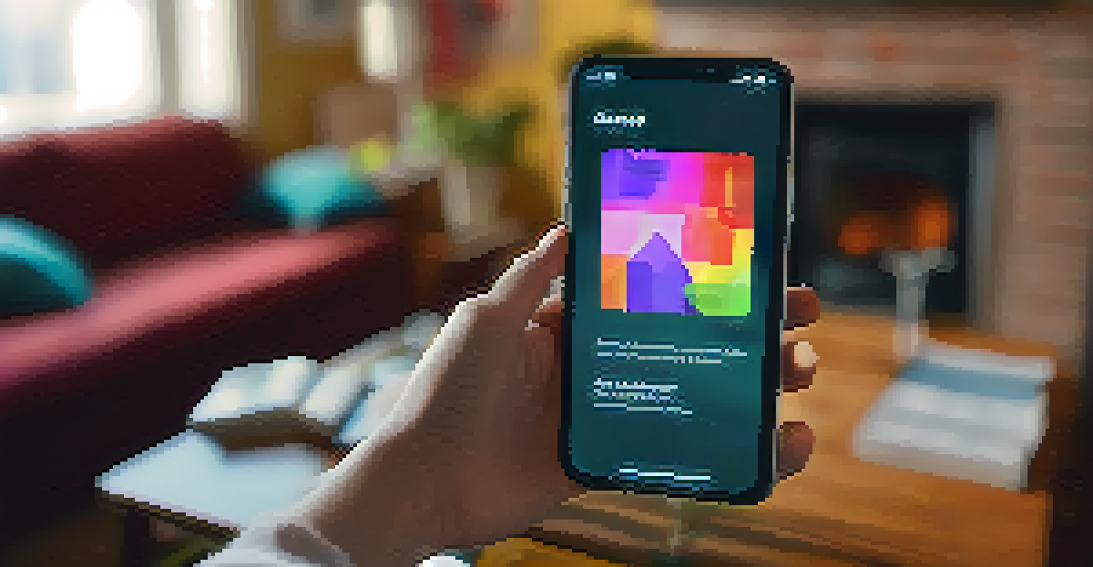 A close-up of a teenager using a smartphone app focused on substance use prevention in a cozy indoor setting.