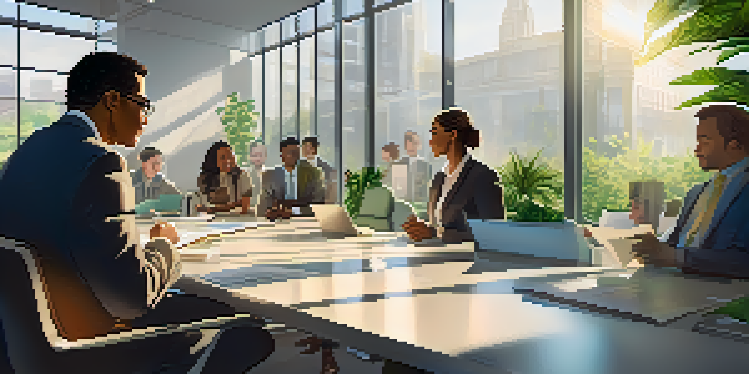 A diverse group of employees discussing marijuana workplace policies in a bright and modern office.