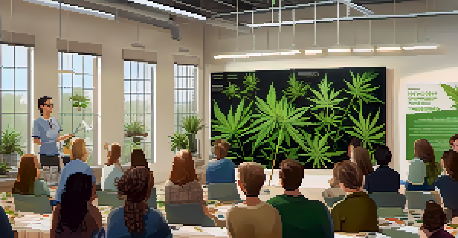 An educational workshop on cannabis benefits with a speaker and an attentive audience.
