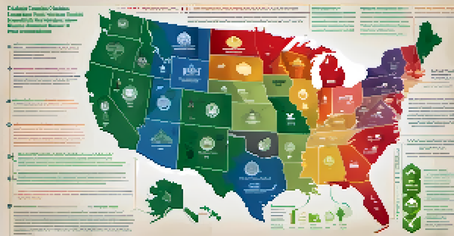 An infographic showing the U.S. map with states highlighted based on cannabis regulations.
