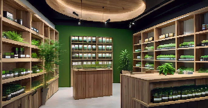An interior view of a cannabis dispensary with display cases and customers interacting with staff.