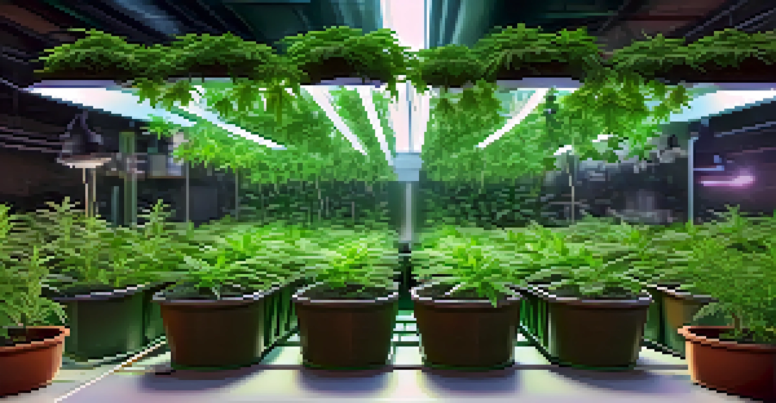 An indoor hydroponic garden showcasing marijuana plants at different growth stages.