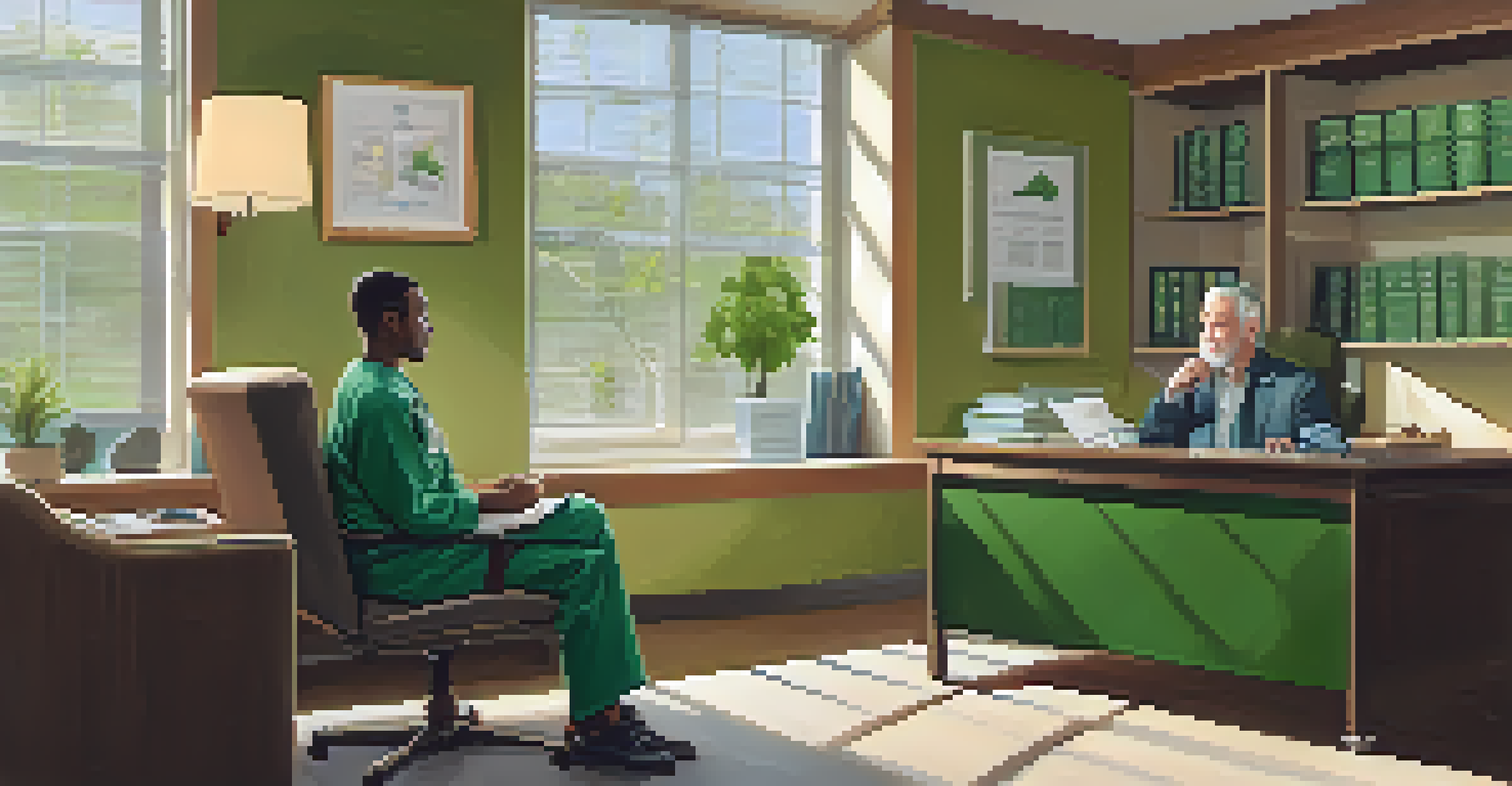 A healthcare provider consulting with a patient about medical marijuana in a cozy office.