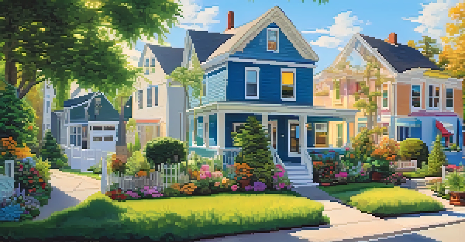 A residential neighborhood with cannabis-themed gardens and friendly neighbors.