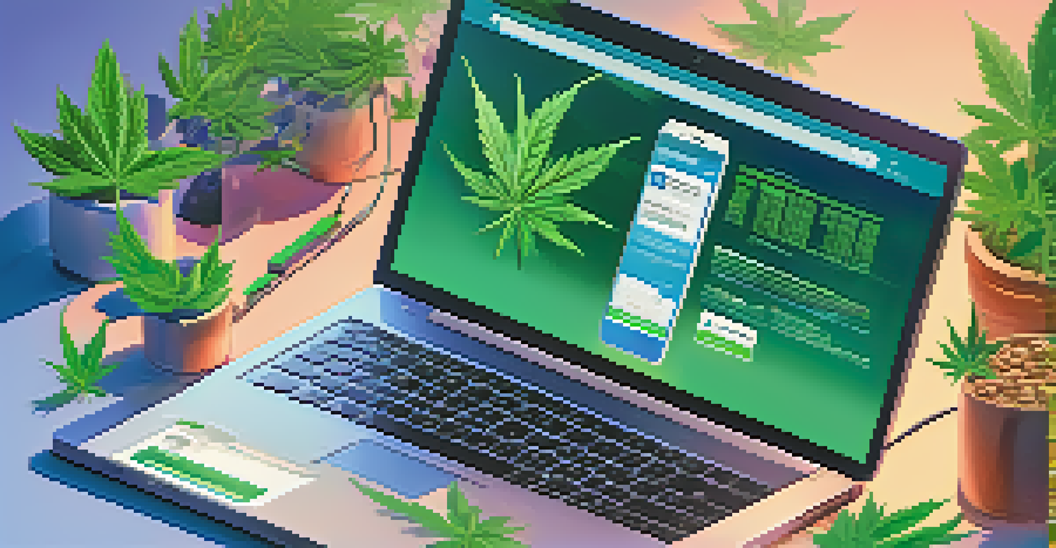 Illustration of technology in advocacy with a laptop showing a social media campaign about marijuana awareness.