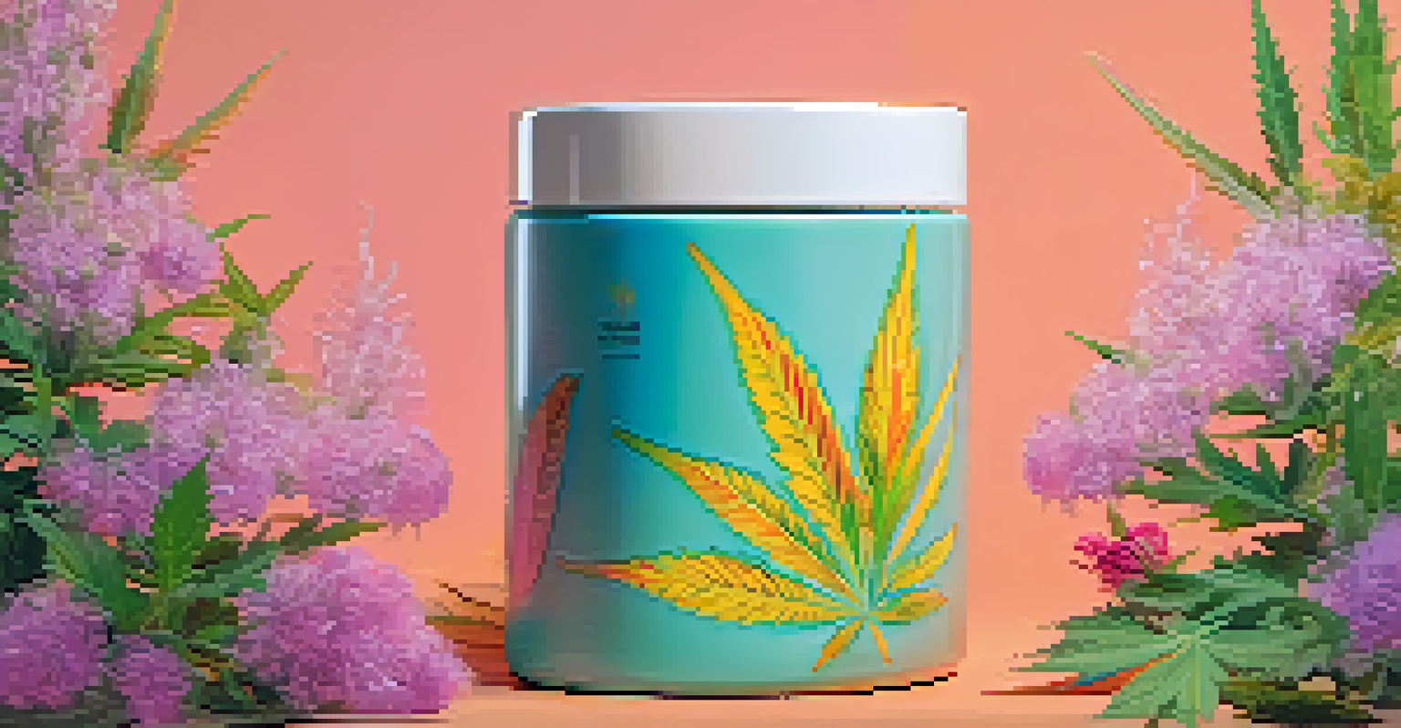 A close-up of a child-resistant cannabis container with colorful cannabis flowers in the background, showcasing its safety features.