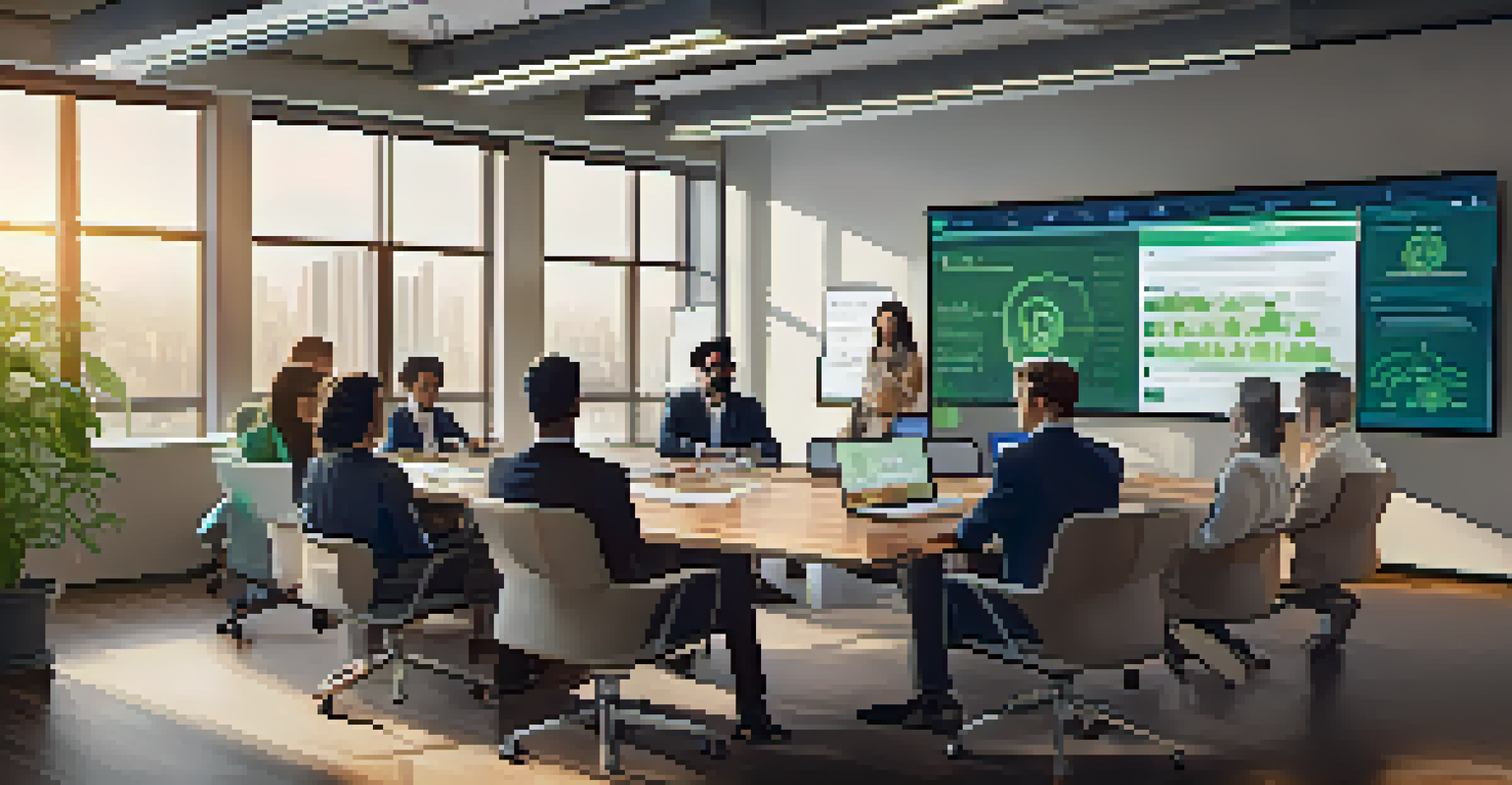 A diverse group of professionals in a meeting discussing data privacy in the cannabis sector, with laptops and charts in view.