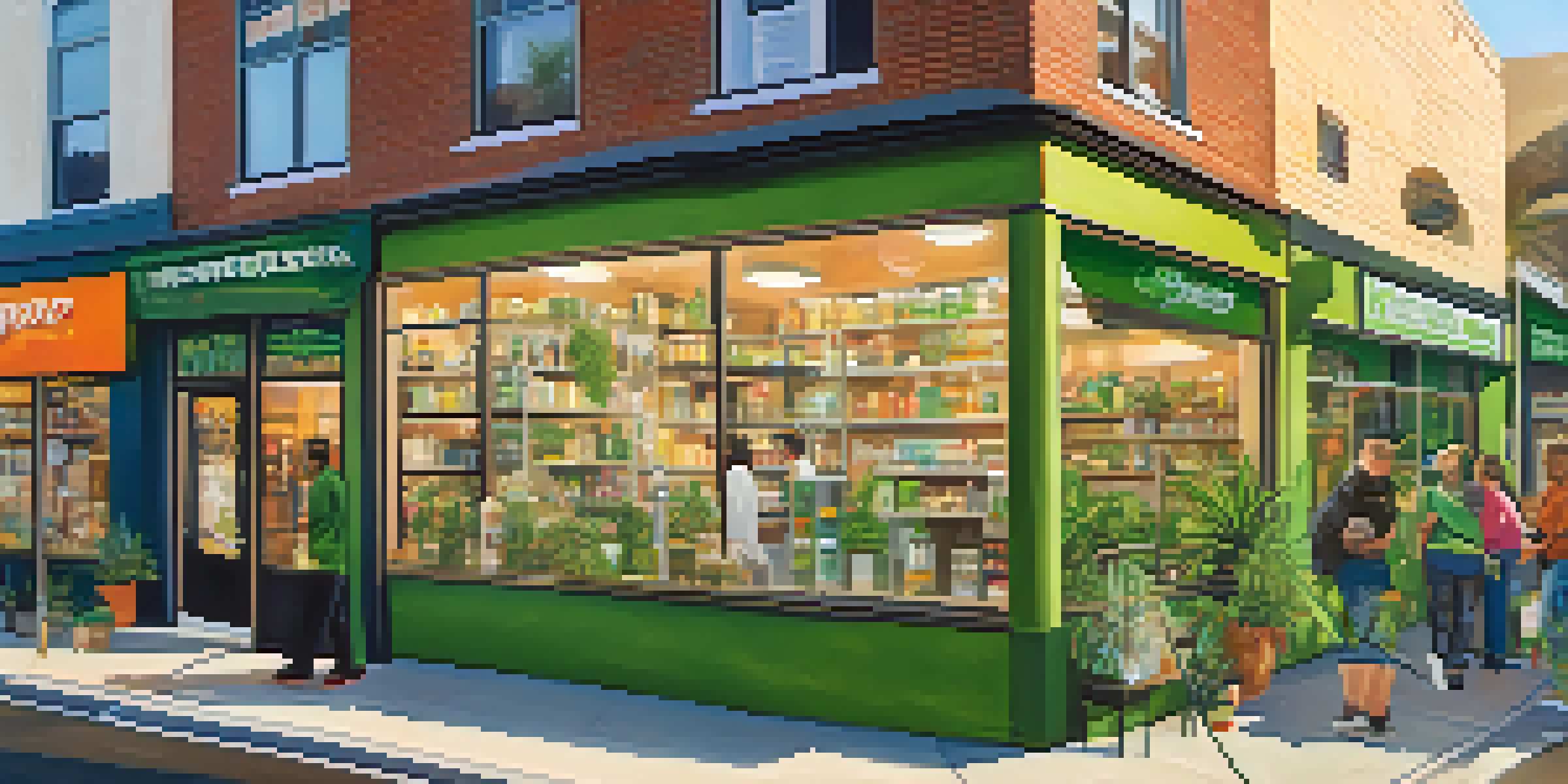 A busy cannabis dispensary in California with diverse customers and colorful products on display.