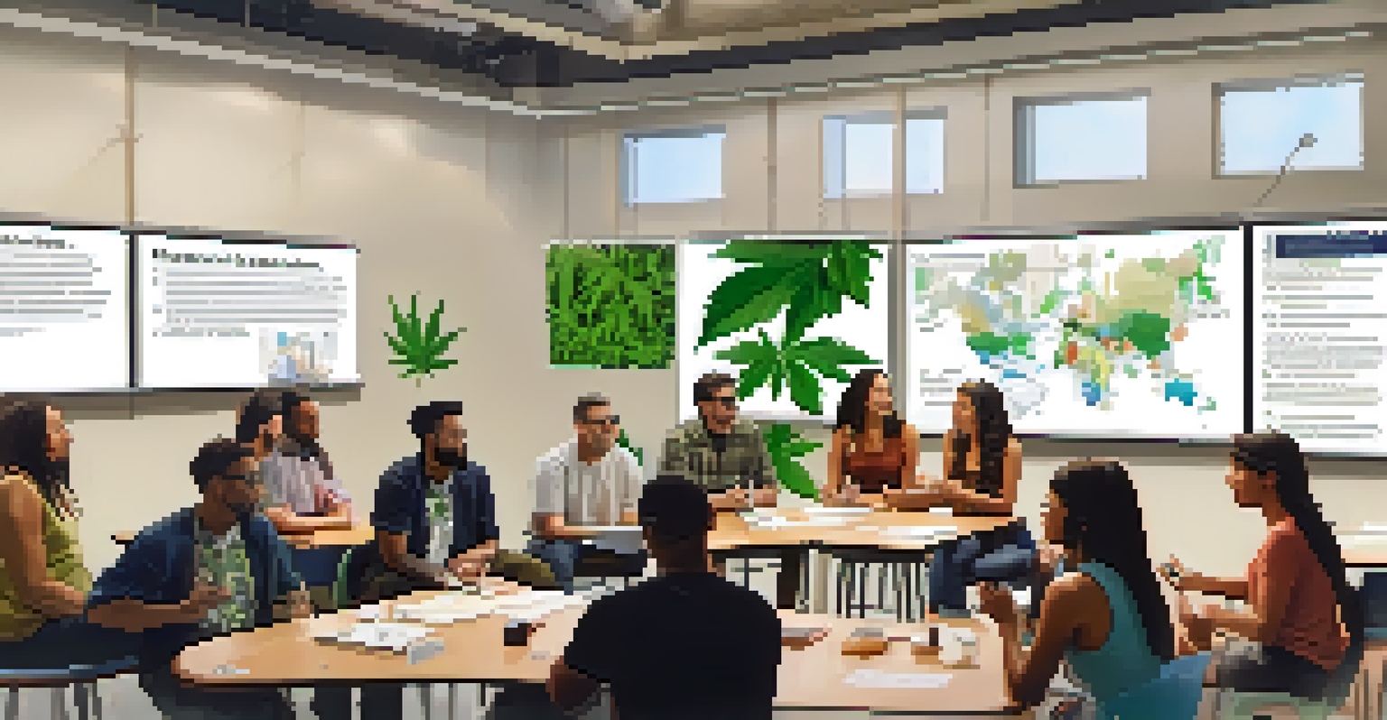 A diverse group of people in an educational setting discussing marijuana and its effects.
