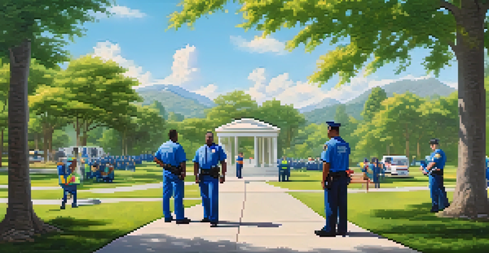 A crisis intervention team helping a young woman in a sunny park, surrounded by greenery.