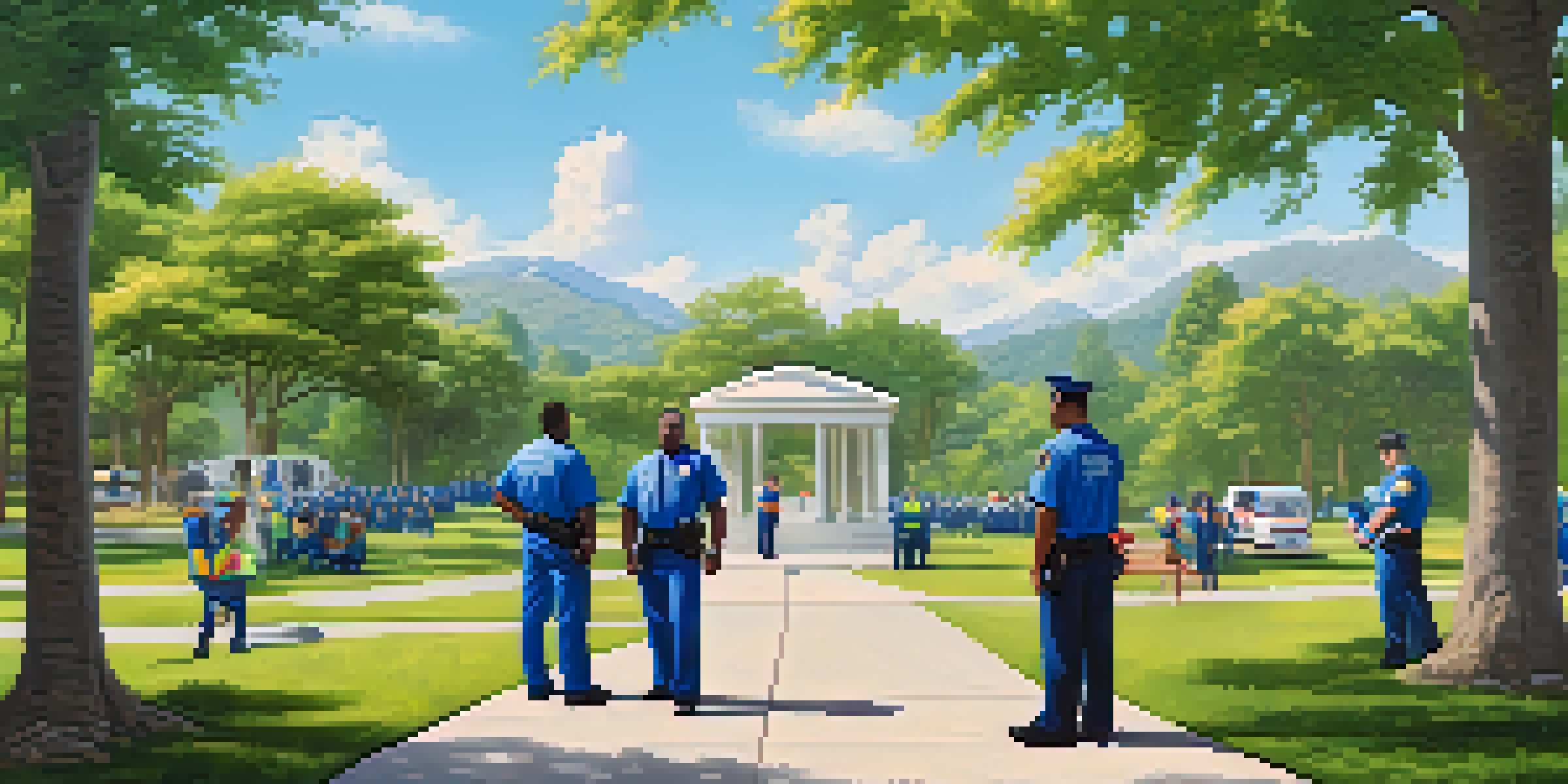 A crisis intervention team helping a young woman in a sunny park, surrounded by greenery.