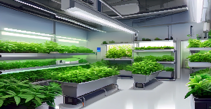 An indoor marijuana cultivation area with healthy green plants, LED lights, and gardening tools.