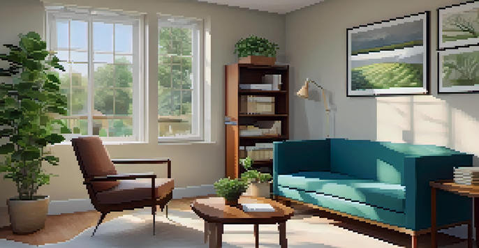 A bright and welcoming doctor's office with natural light, a comfortable armchair, and medical books on the shelves.