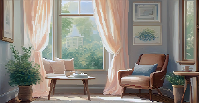 A pregnant woman sitting in a sunlit room, cradling her baby bump, with a cup of herbal tea on a table beside her.