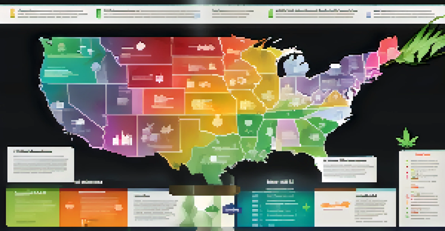 An infographic showing marijuana possession limits across U.S. states with color-coded sections.