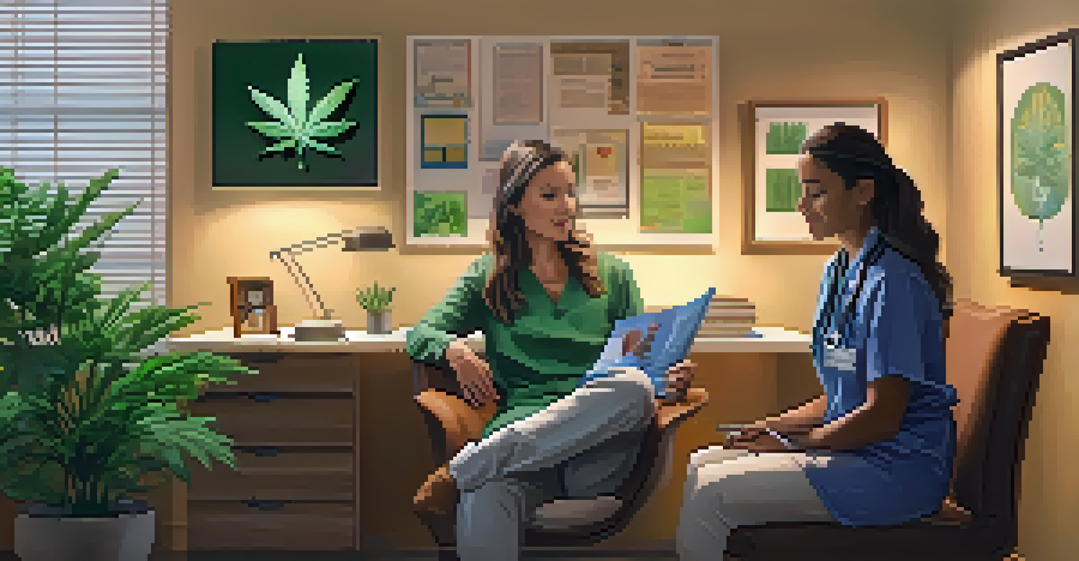 A healthcare professional and a patient engaged in a discussion in a cozy office, surrounded by educational materials and plants.