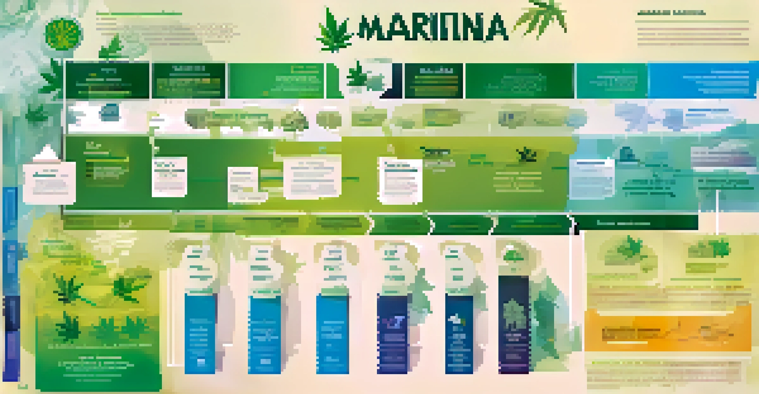 An infographic displaying the benefits of marijuana legalization with icons for tax revenue, job creation, public health, and tourism on a gradient background.