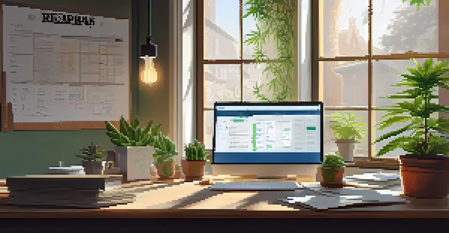 A bright office space for a cannabis business with a desk and plants.